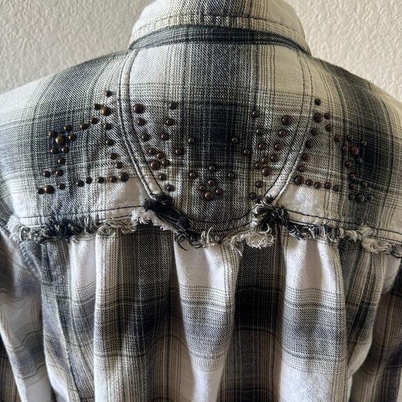 FREE PEOPLE plaid high low studded top. - Picture 2 of 12